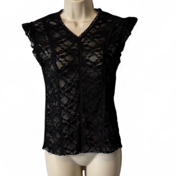 Forever 21 Tops - Vintage Y2K Forever 21 Black Sheer Floral Lace Top, Women's Size M